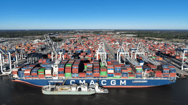 containership with bunker vessel alongside