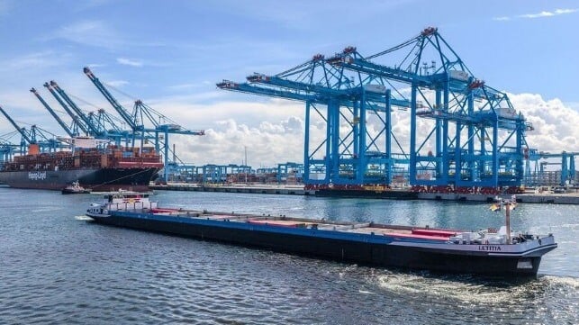 autonomous inland container barge sailing Port of Rotterdam