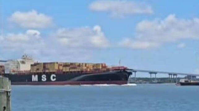runaway containership speeding through Charleston