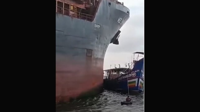 containership and fishing vessel
