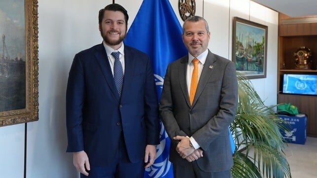 Marco Sylvester, the US Deputy Assistant Secretary for Transportation Affairs and IMO Secretary-General Arsenio Dominguez (IMO)