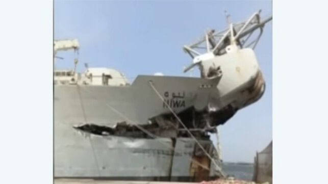 bow damage to cable ship