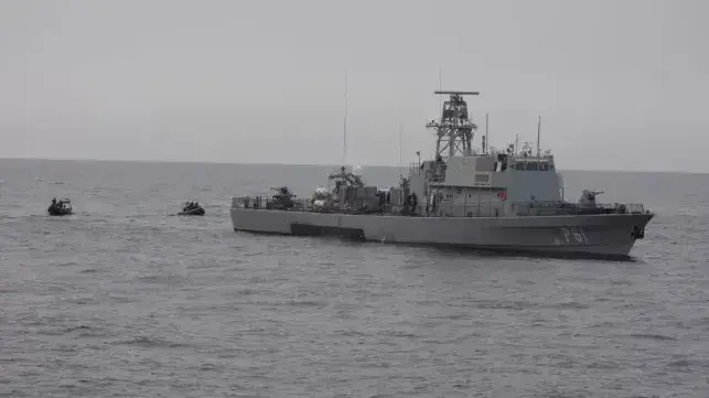 Israeli-built Cypriot Offshore Patrol Vessel Commodore Andreas Ioannides (P61) participating in Exercise Noble Dina 2025 (Credit: Cypriot Ministry of Defence press release)