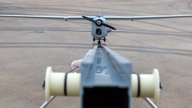 A Russian Orlan-10 medium range surveillance drone on a man-portable launcher (Mike1979 / CC BY SA 4.0)
