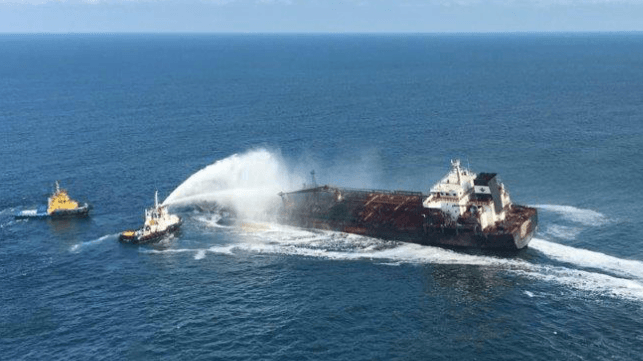 Firefighting efforts aboard the tanker Burgos, 2016. At the time, a total loss occurred about once every three days (file image courtesy Pemex)