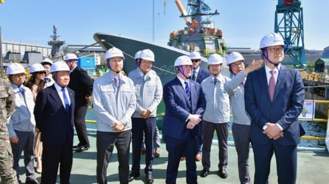 U.S. Navy officials tour HD Hyundai's yard in Ulsan. Korean reports indicate that the firm is looking to phase out guest worker labor (USN file image)