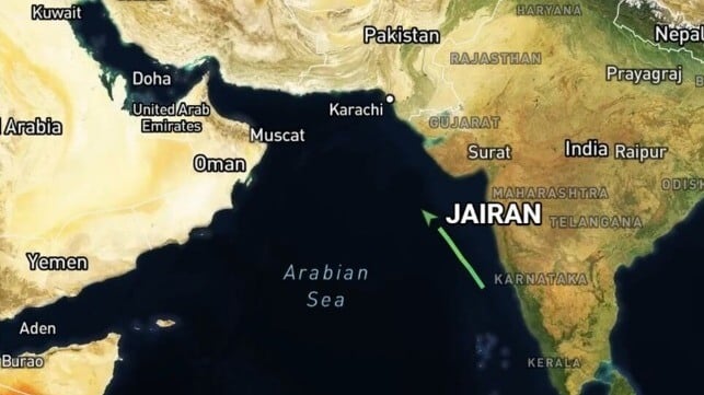 Jairan's position midday Sunday (Courtesy MarineTraffic)