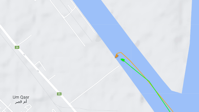 Pole Star AIS chart showing Baghdad nearing the moored boxship ESL Winner