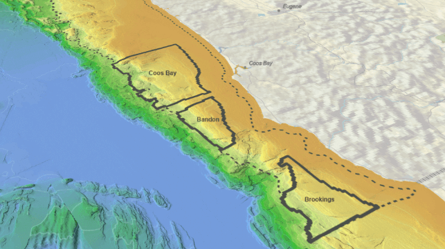 The original "call areas" for offshore wind development off Oregon. The final lease areas are a fraction of this size (BOEM)