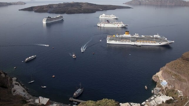 cruise ships off Santorini