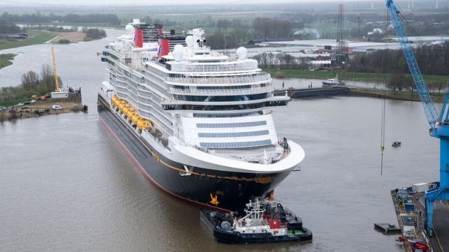 Disney Wish cruise ship leaves shipyard on conveyance