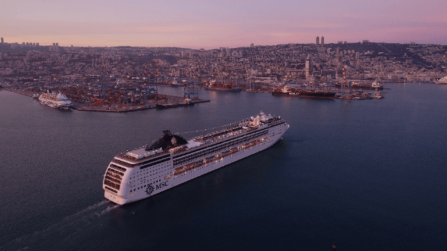 The cruise ship MSC Opera entering port