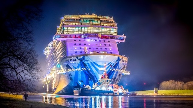 Norwegian Bliss Sails Stern-First Down Ems River