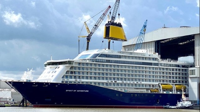 Meyer Werft floated out the newest cruise ship in the world the Spirit of Adventure for Saga Cruises