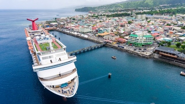 A Carnival ship, berthed at the Roseau Cruise Terminal in Dominica. Carnival is one of several cruise lines planning calls to Dominica in 2018 and 2019.