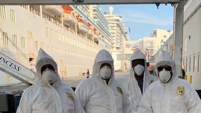 ILA Longshore Members of Local 1416 Miami help Coronavirus stricken passengers off Coral Princess.