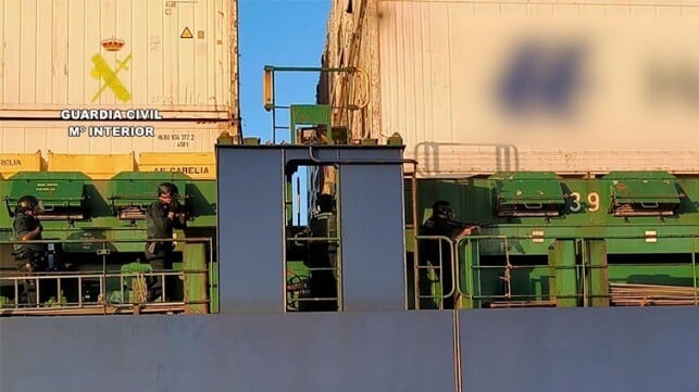 Spanish police search containership
