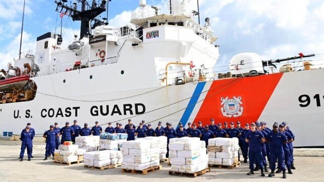 Coast Guard cutter with drugs at the dock