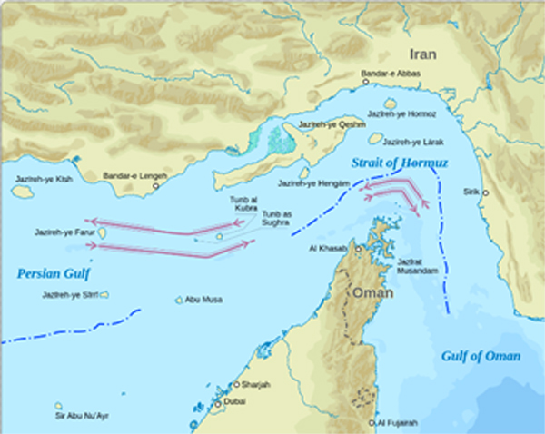 In a more peaceful era, shipping used the TSS scheme in Omani waters, in pink (file image)