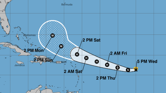 National Hurricane Center chart of Erin's trackline