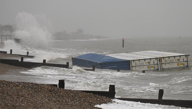 overboard container driven on shore
