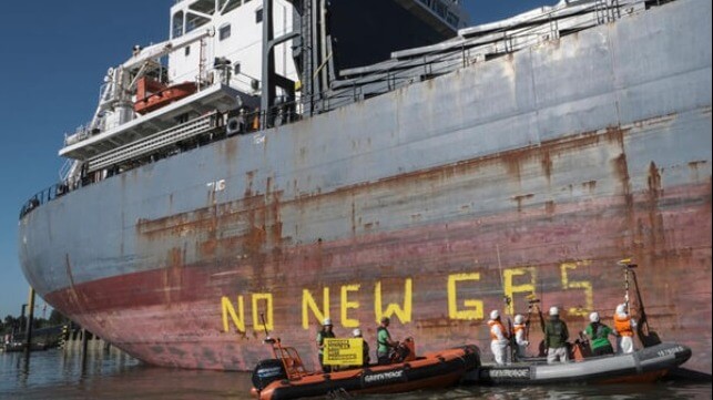 Greenpeace targets cargo ship in protest over offshore gas
