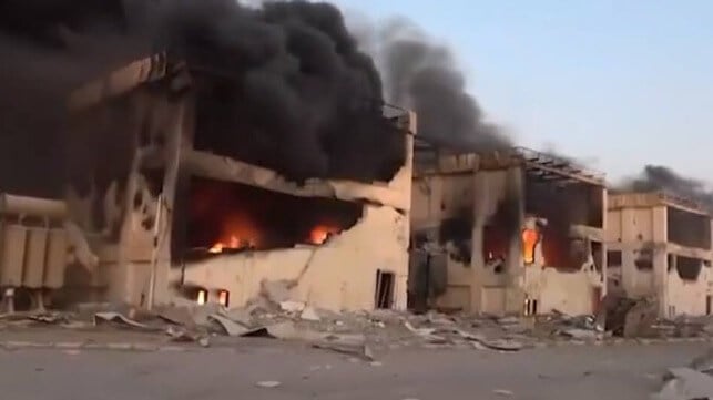 burning building in Yemen