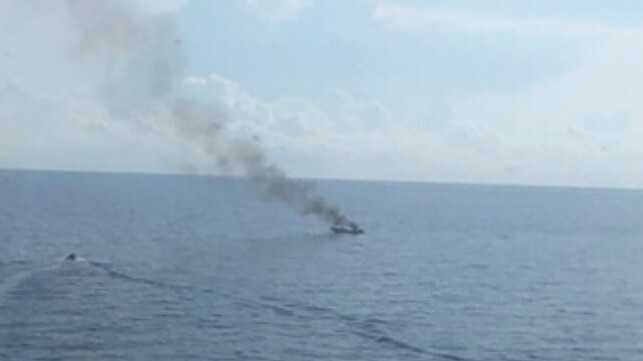boat on fire in Caribbean
