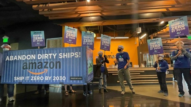Protestors target retailers demanding shipping move to zero emissions 