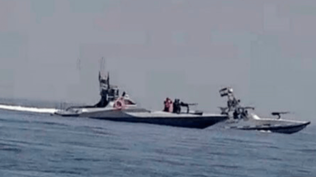 A video still of IRGC fast attack boats captured by a MAST-13 unmanned boat (U.S. Navy)