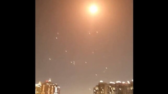 Ballistic missiles and interceptors in the sky over Al Udeid Airbase, Qatar (Qatari social media)