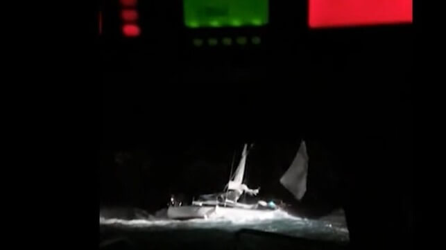 The grounded boat as seen from the Coast Guard rescue boat (USCG)