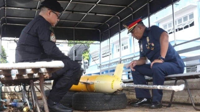 Philippine police examine the suspicious drone (PNP)