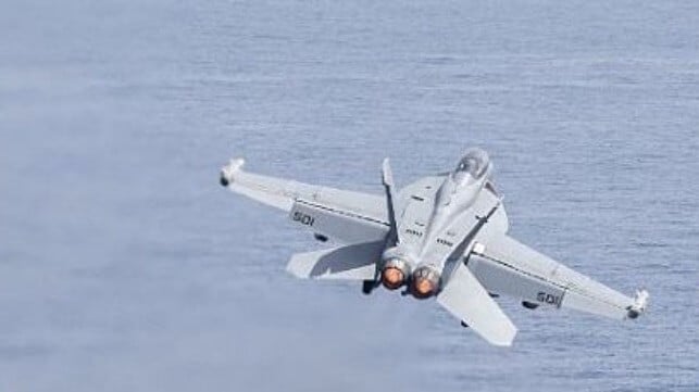 An E/A-18 Growler after a carrier takeoff (USN file image)