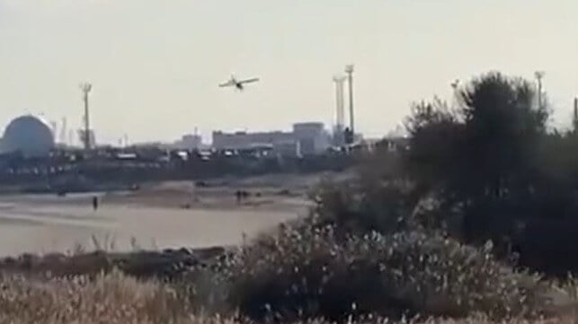 A Ukrainian drone descends to strike the Caspian Sea Flotilla at Kaspiysk (Russian social media)