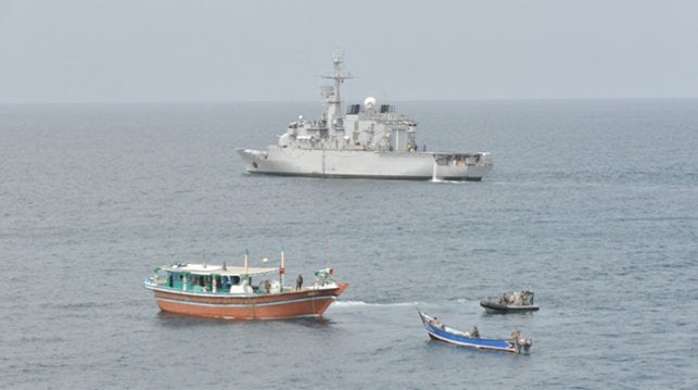 French warship stopping illegal dhow