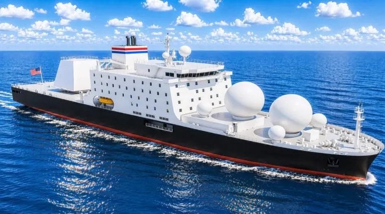 Missile tracking vessel on training ship hull