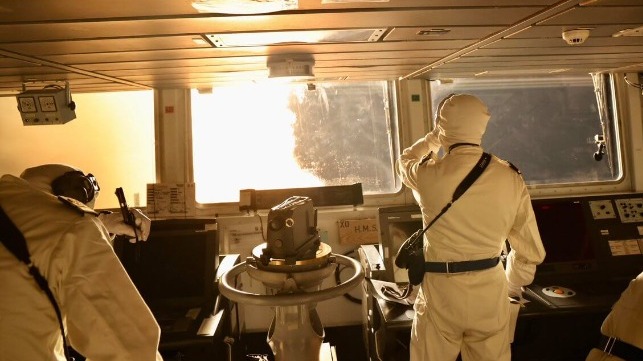 The crew of the Royal Navy destroyer HMS Diamond launch an air defense missile at a Houthi aerial threat (Royal Navy)