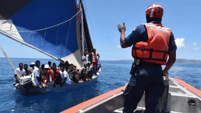 Haitian migrants in a sailboat