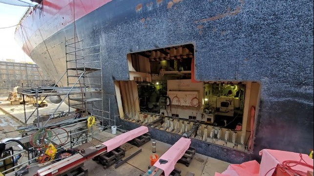 replacing damaged motor on Coast Guard cutter Healy