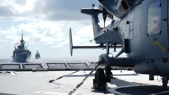 The HMCS Montreal (FFH336) and the USS Lake Erie (CG70) follow the BRP Jose Rizal (FF150) (AFP)