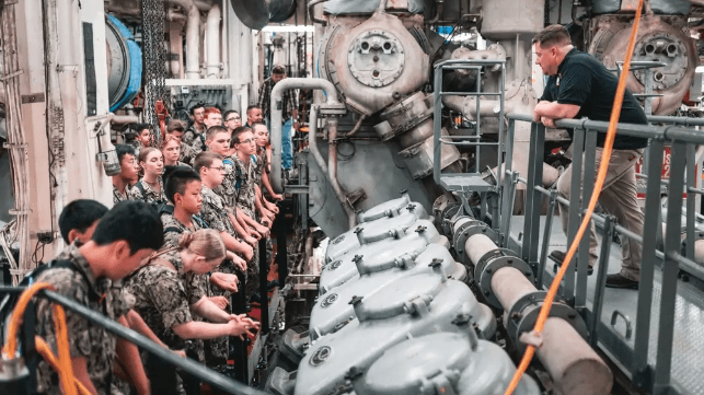 Sea Cadets tour the oiler USNS Laramie at Norfolk, 2023 (Military Sealift Command)