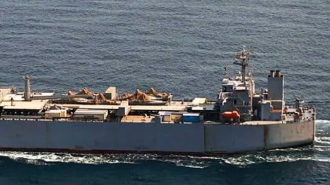 IRINS Makran with attack boats on the main deck (file image)