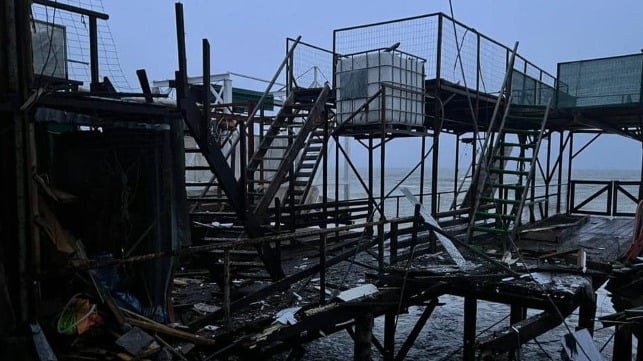 Damage to shoreside infrastructure near Odesa after a drifting sea mine detonated in the surf zone (Operational Command South) 