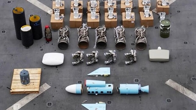 Iranian missile components seized from the suspect vessel (USN)