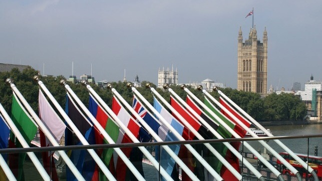 IMO flags and London skyline