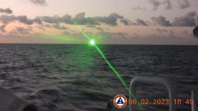 Philippine Coast Guard image of a laser strike from a Chinese vessel
