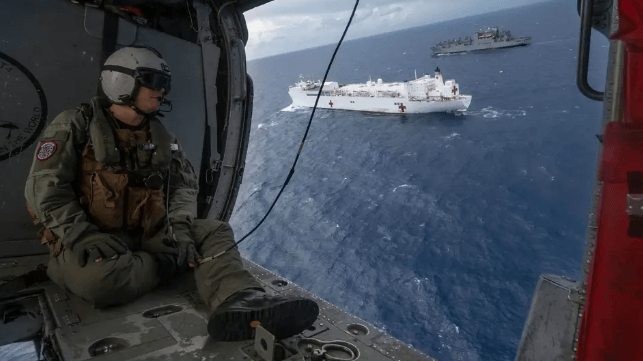 Rescue swimmer Peter "Pete" Lagosh on deployment with USNS Comfort, 2019 (U.S. Navy)