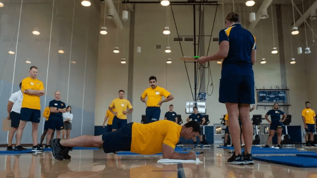 Sailors who secure a score of at least "excellent-low" on the pushup, planking and running tests can waive body-mass index requirements (USN)