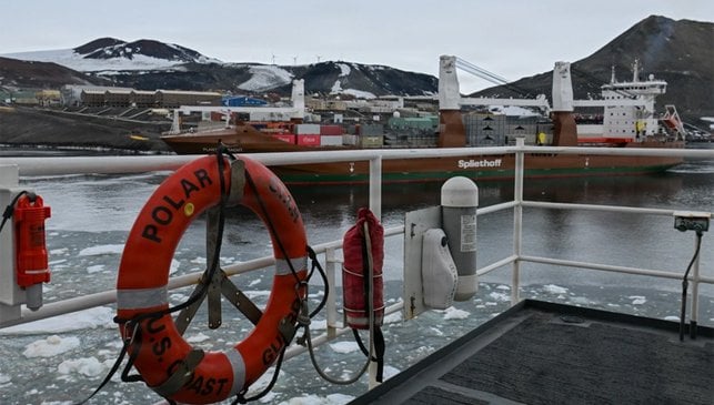 cargo ship arriving Antarctica 
